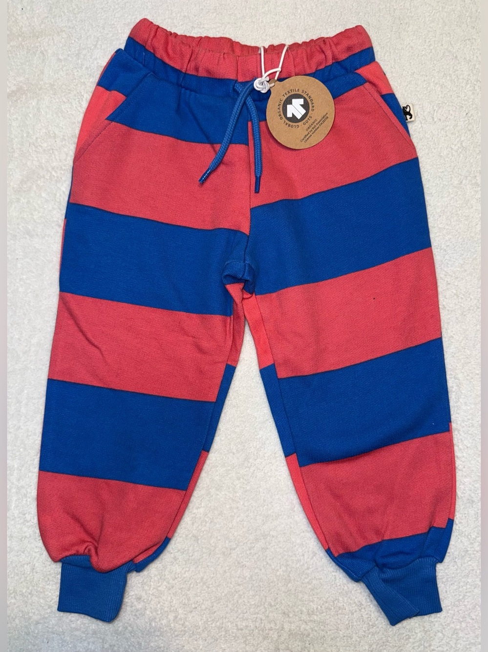 Mini Rodini Pink & Blue Wide Stripe Joggers, size 2-3, NWT, Unisex